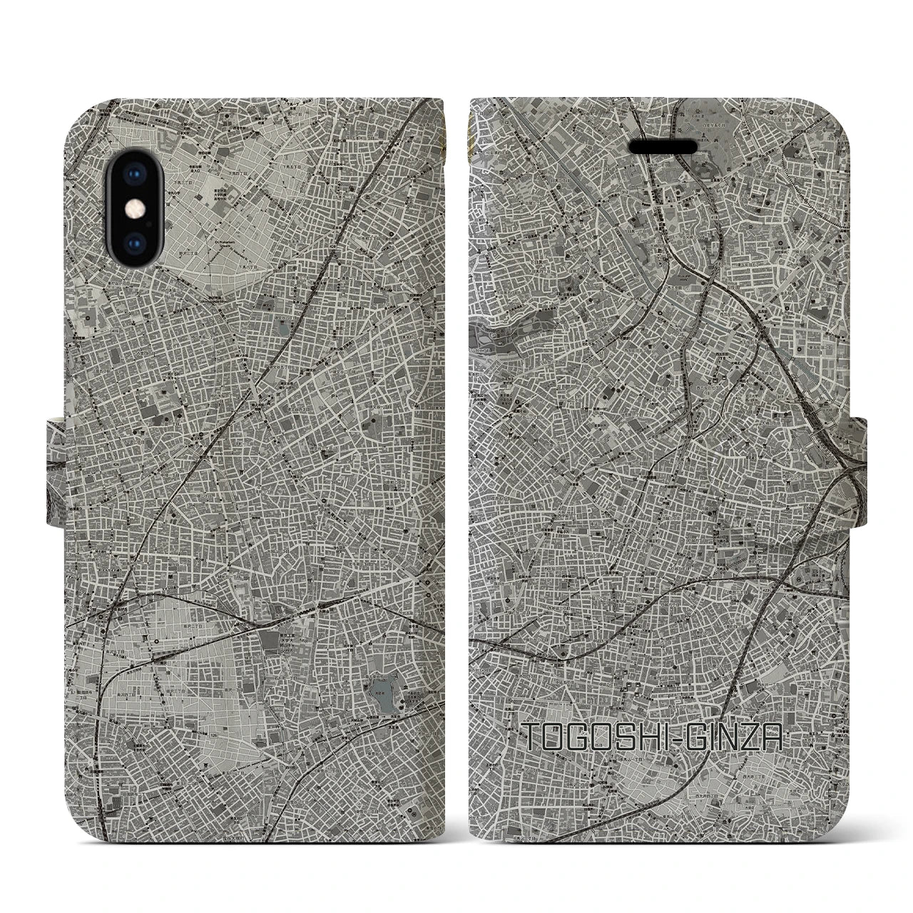 【戸越銀座(東京都)】地図柄iPhoneケース(手帳タイプ)モノトーン・iPhone XS / X 用