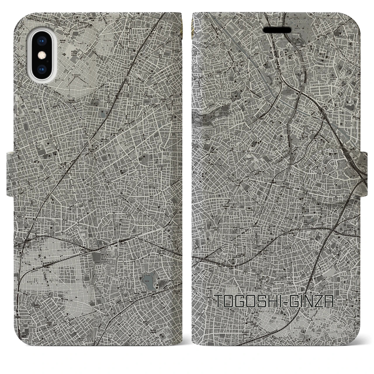 【戸越銀座(東京都)】地図柄iPhoneケース(手帳タイプ)モノトーン・iPhone XS Max 用