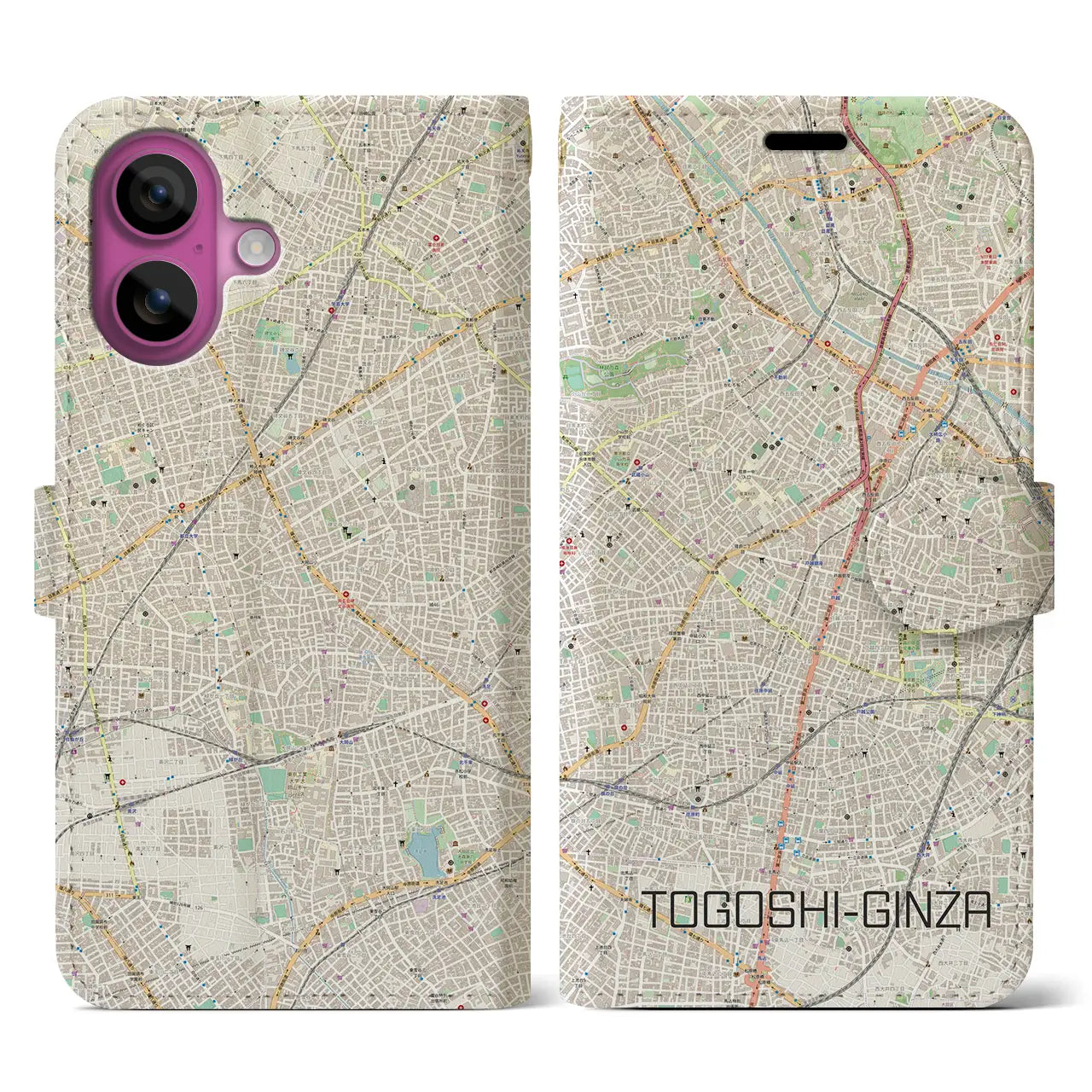 【戸越銀座(東京都)】地図柄iPhoneケース(手帳タイプ)ナチュラル・iPhone 16 Pro 用