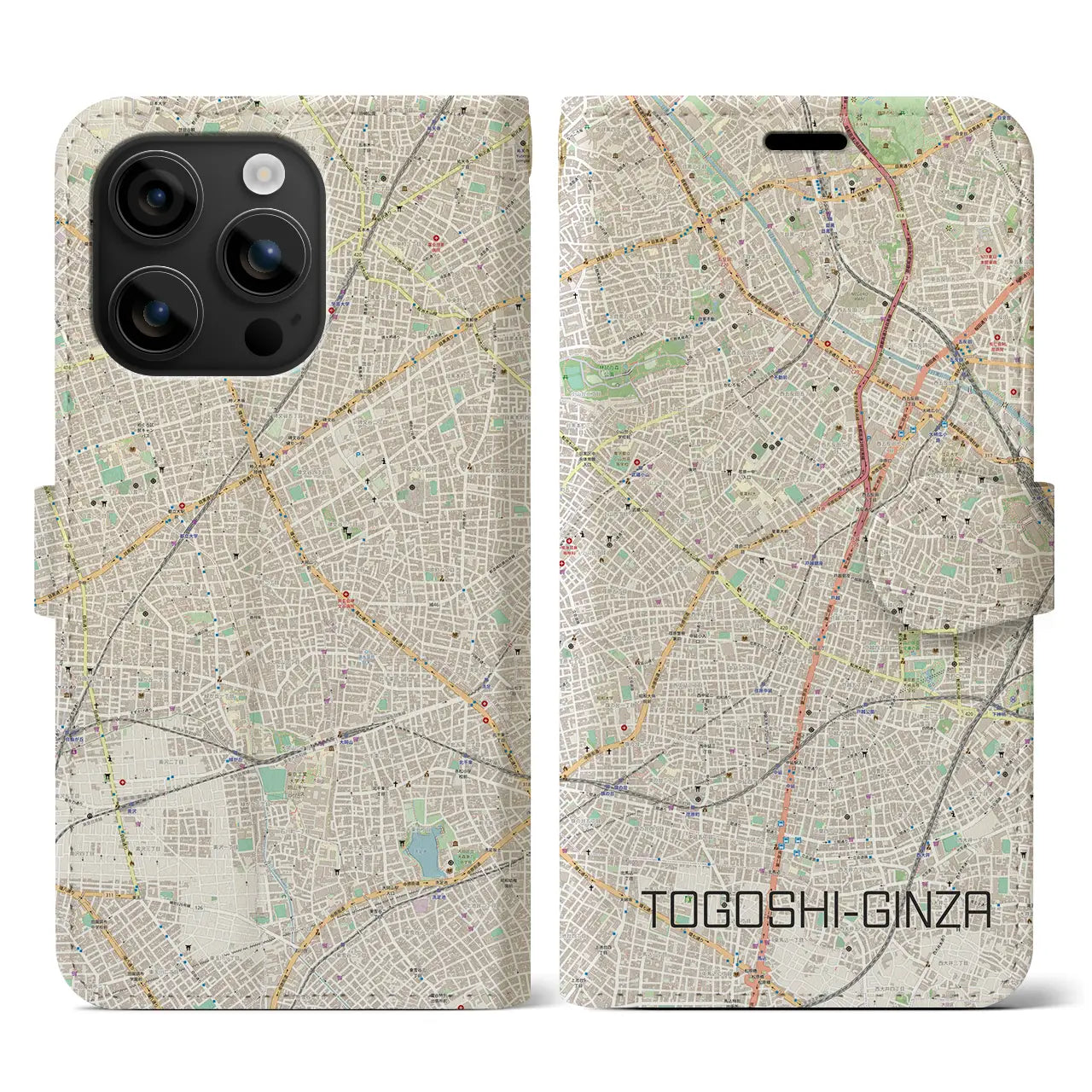 【戸越銀座(東京都)】地図柄iPhoneケース(手帳タイプ)ナチュラル・iPhone 16 用