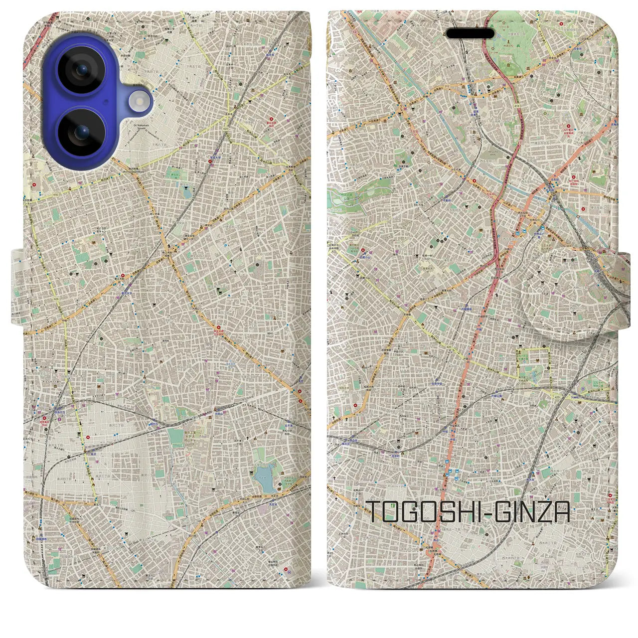 【戸越銀座(東京都)】地図柄iPhoneケース(手帳タイプ)ナチュラル・iPhone 16 Pro Max 用