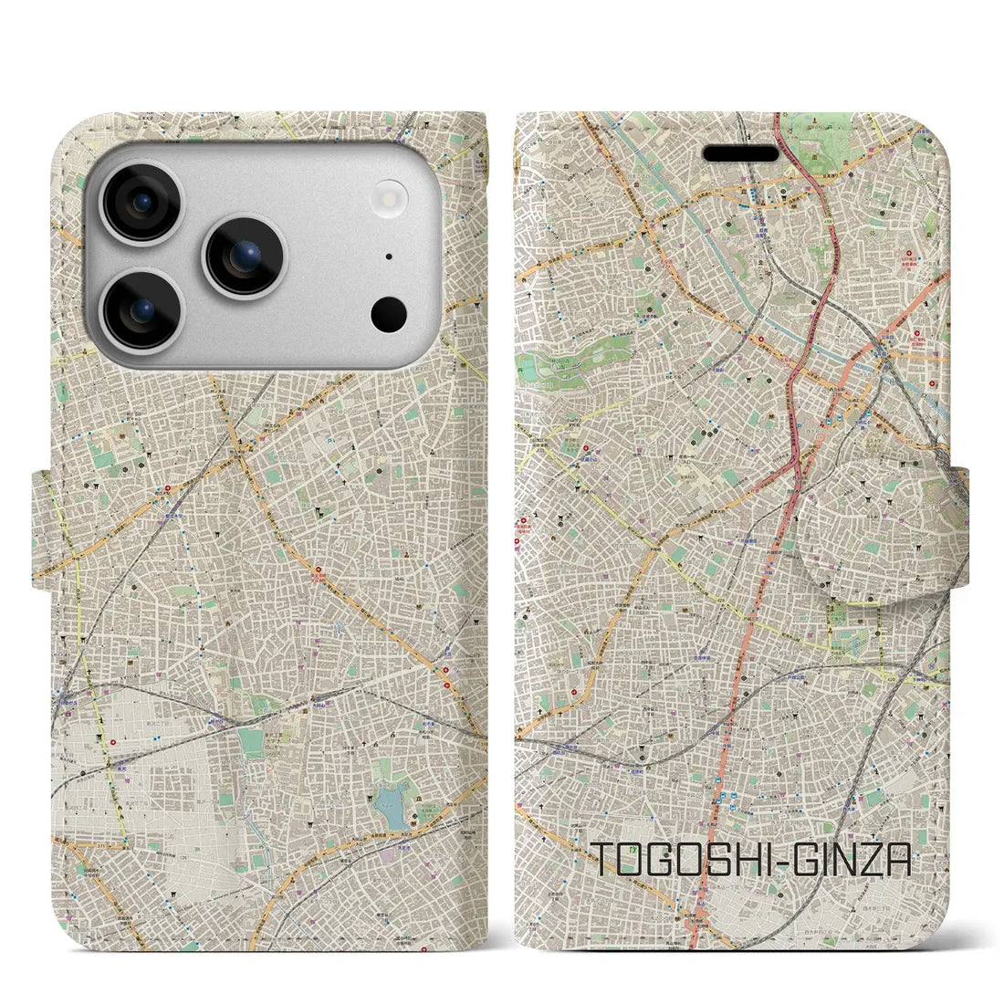 【戸越銀座(東京都)】地図柄iPhoneケース(手帳タイプ)ナチュラル・iPhone 17 Pro Max 用