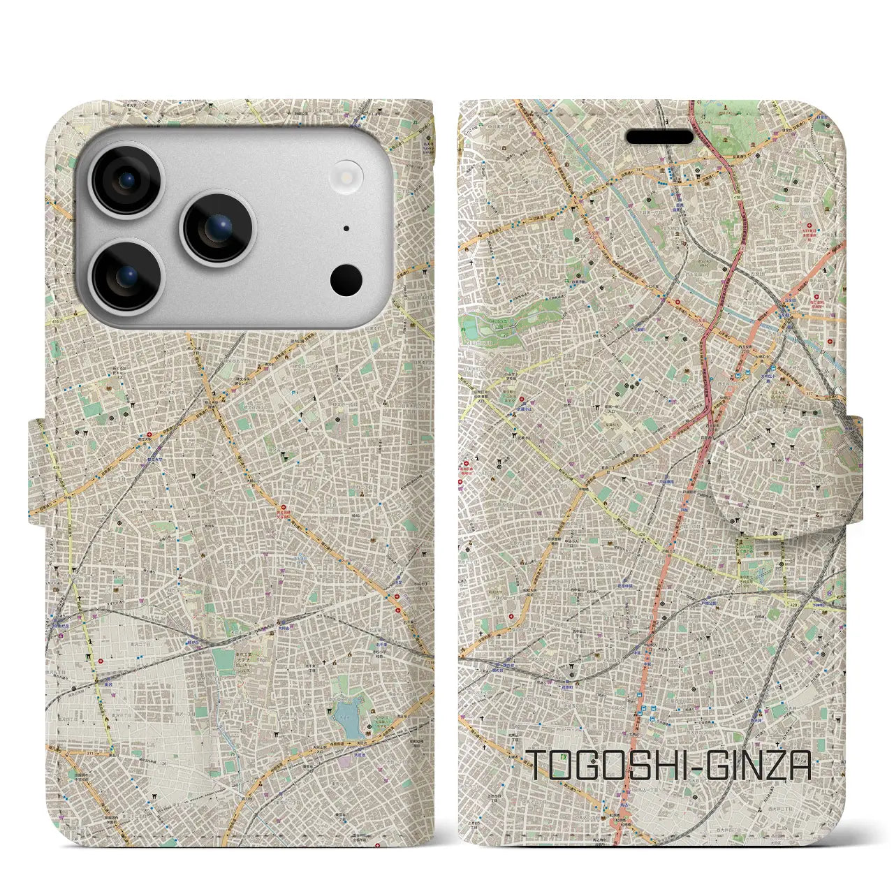 【戸越銀座(東京都)】地図柄iPhoneケース(手帳タイプ)ナチュラル・iPhone 17 Pro Max 用