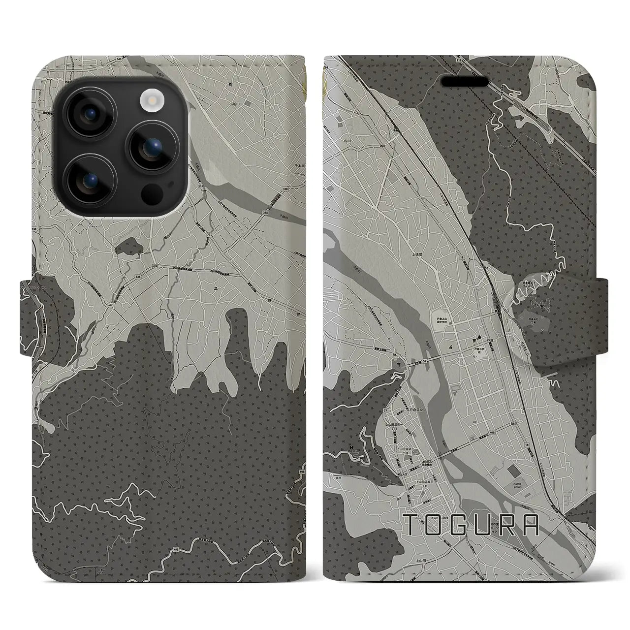 【戸倉(長野県)】地図柄iPhoneケース(手帳タイプ)モノトーン・iPhone 16 用