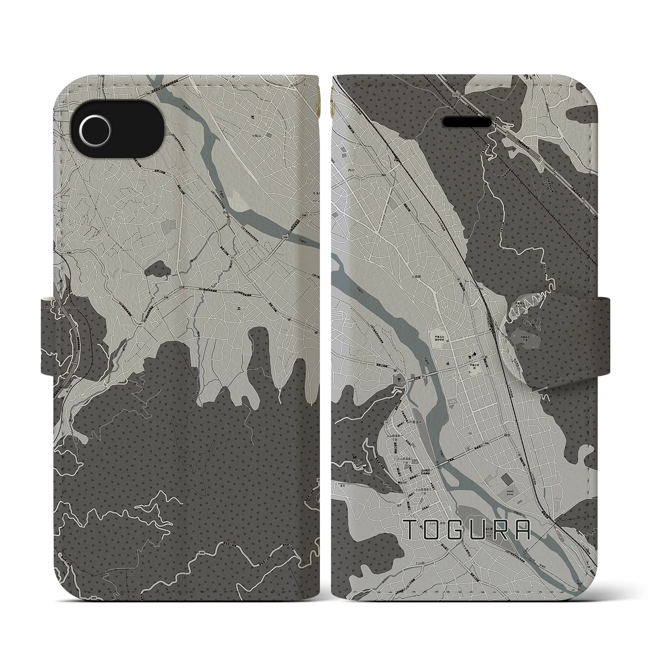 【戸倉(長野県)】地図柄iPhoneケース(手帳タイプ)モノトーン・iPhone SE(第3 / 第2世代) / 8 / 7 / 6s / 6 用