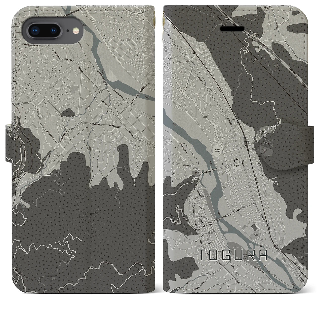 【戸倉(長野県)】地図柄iPhoneケース(手帳タイプ)モノトーン・iPhone 8Plus /7Plus / 6sPlus / 6Plus 用
