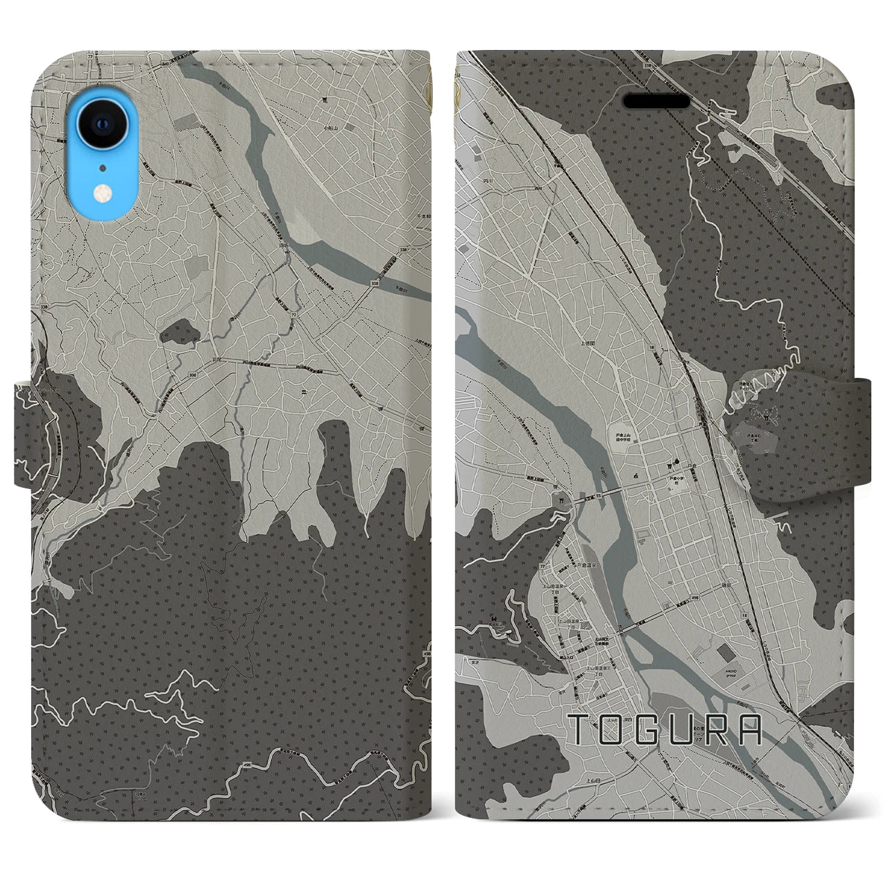 【戸倉(長野県)】地図柄iPhoneケース(手帳タイプ)モノトーン・iPhone XR 用