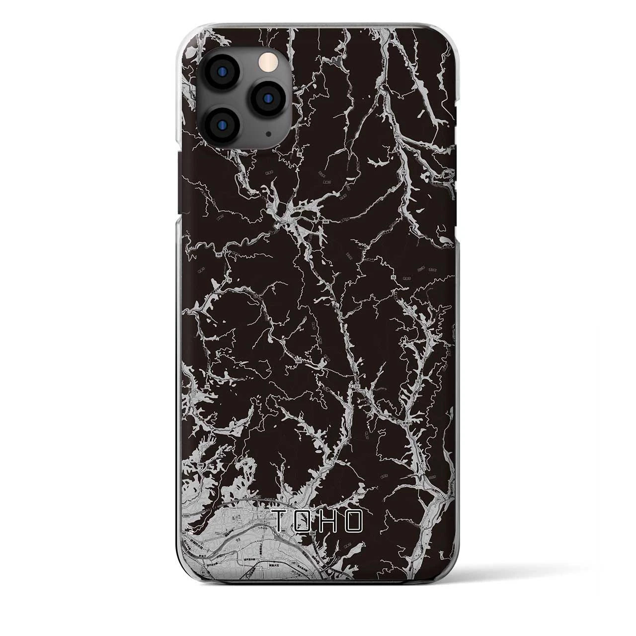 【東峰(福岡県)】地図柄iPhoneケース(クリアタイプ)モノトーン・iPhone 11 Pro Max 用