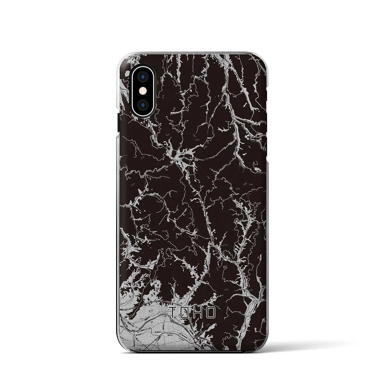 【東峰(福岡県)】地図柄iPhoneケース(クリアタイプ)モノトーン・iPhone XS / X 用