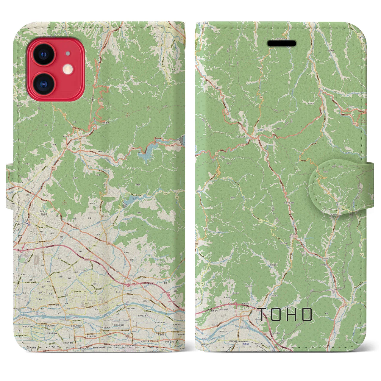 【東峰(福岡県)】地図柄iPhoneケース(手帳タイプ)ナチュラル・iPhone 11 Pro 用