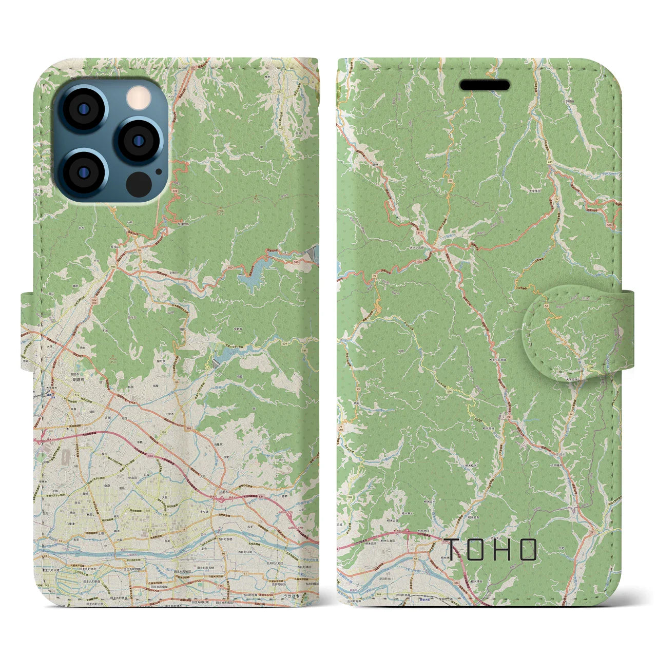【東峰(福岡県)】地図柄iPhoneケース(手帳タイプ)ナチュラル・iPhone 12 Pro Max 用