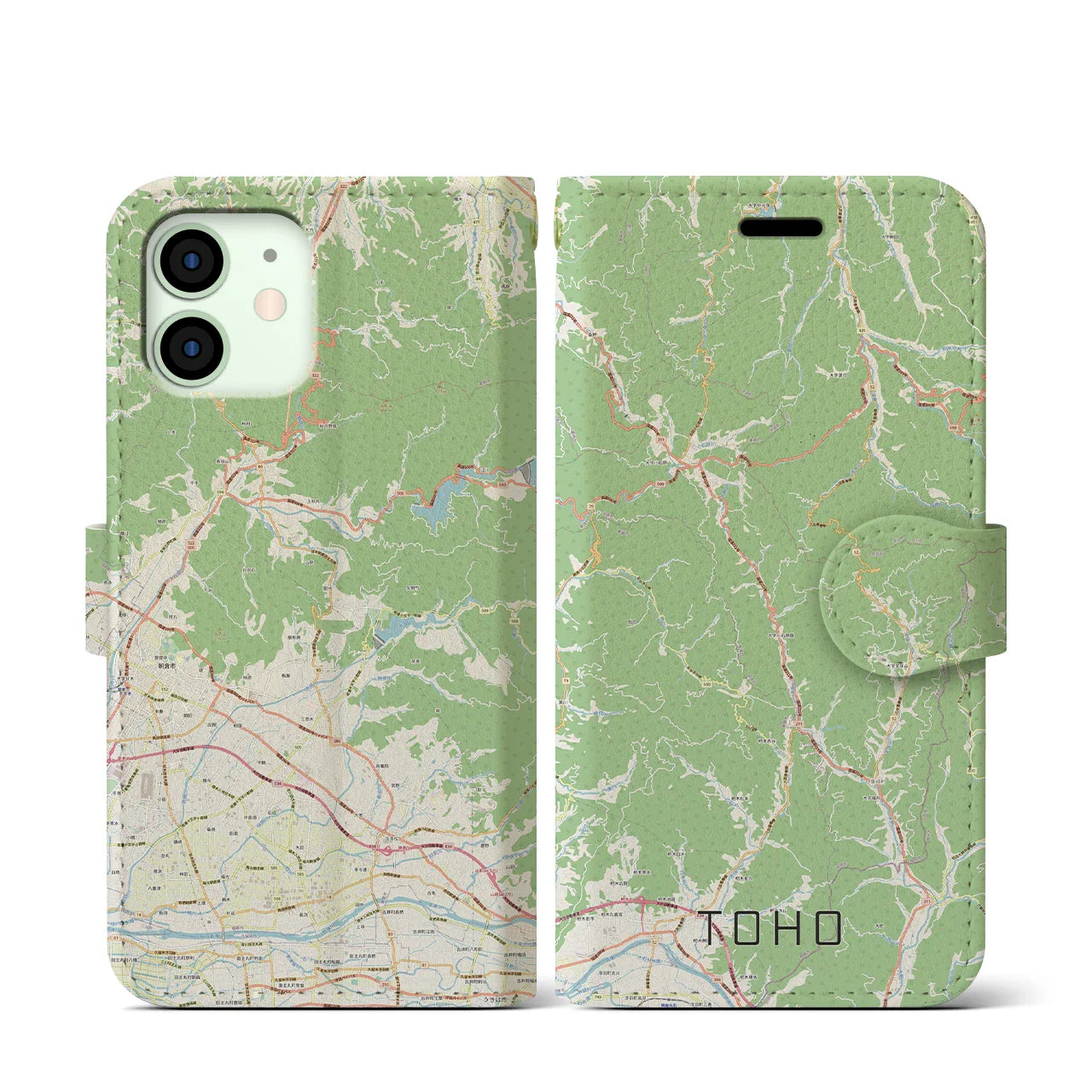 【東峰(福岡県)】地図柄iPhoneケース(手帳タイプ)ナチュラル・iPhone 11 Pro Max 用