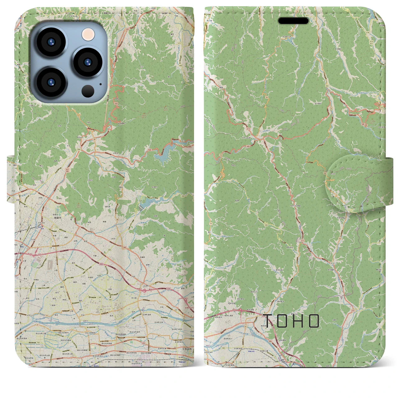 【東峰(福岡県)】地図柄iPhoneケース(手帳タイプ)ナチュラル・iPhone 13 Pro Max 用