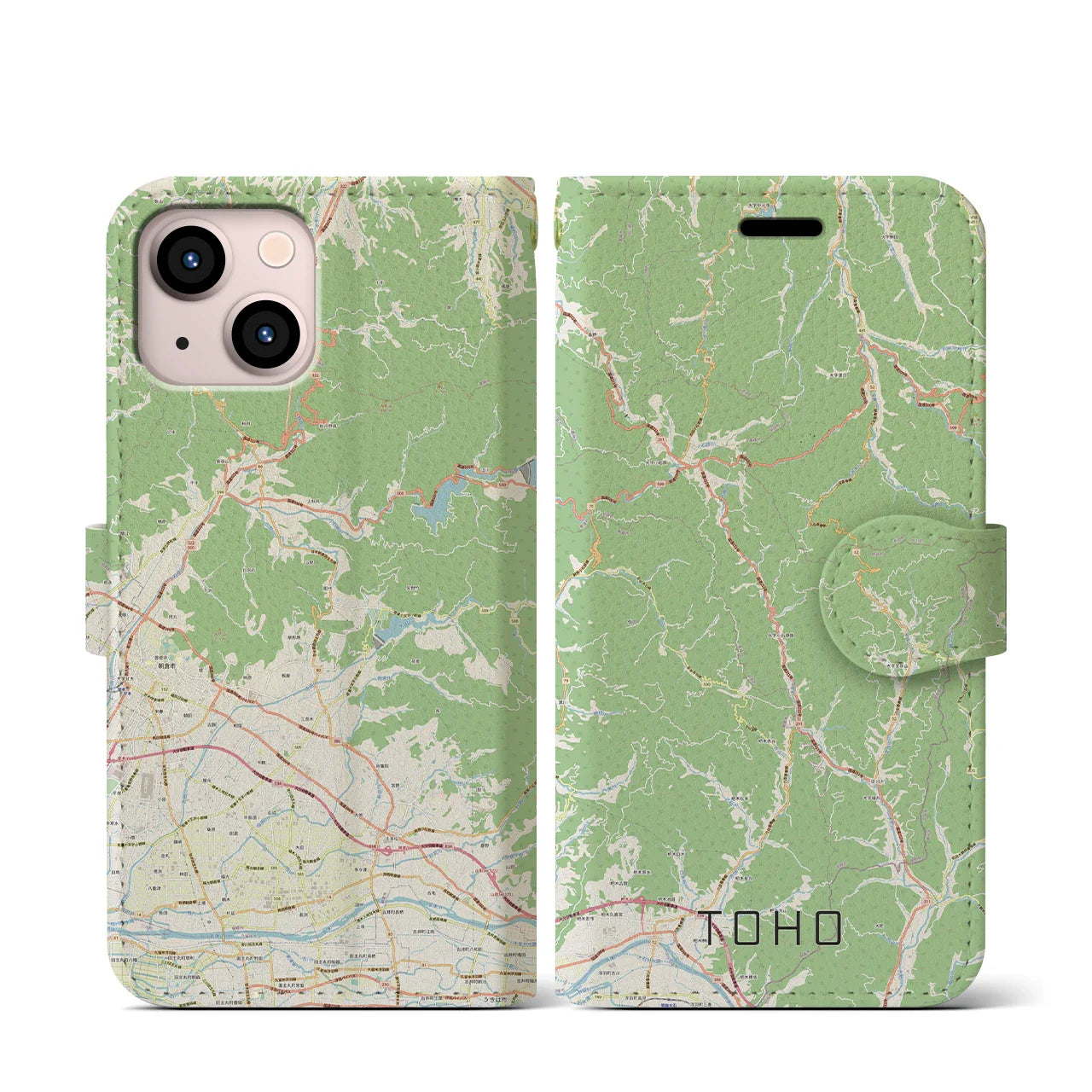 【東峰(福岡県)】地図柄iPhoneケース(手帳タイプ)ナチュラル・iPhone 13 mini 用