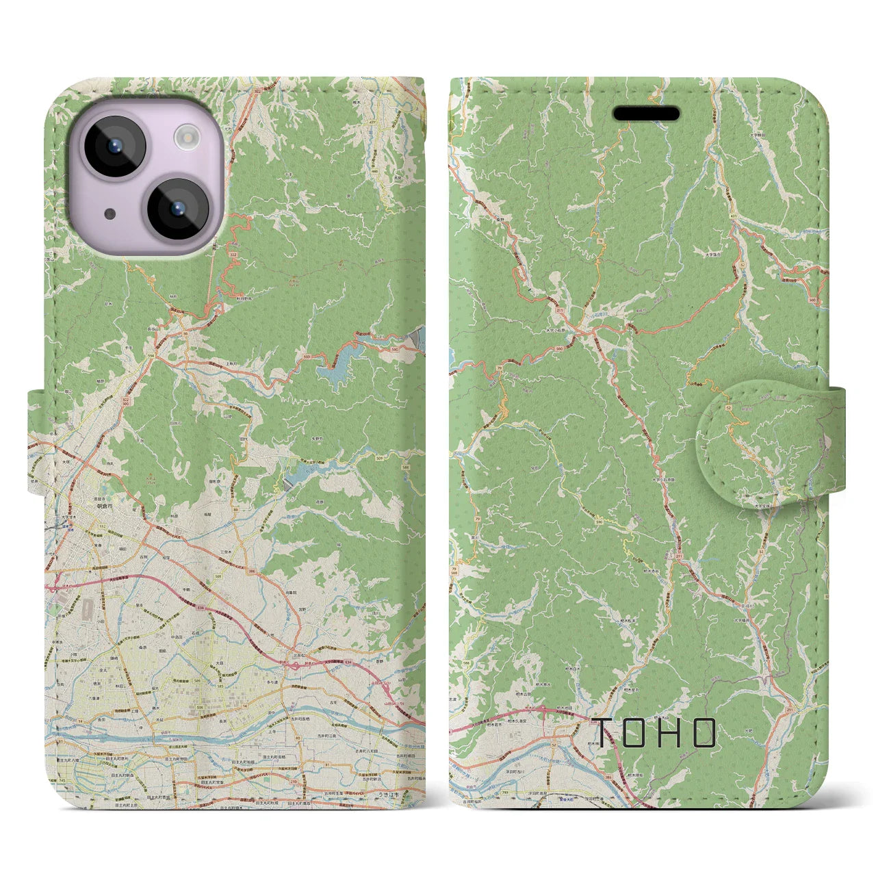【東峰(福岡県)】地図柄iPhoneケース(手帳タイプ)ナチュラル・iPhone 14 用