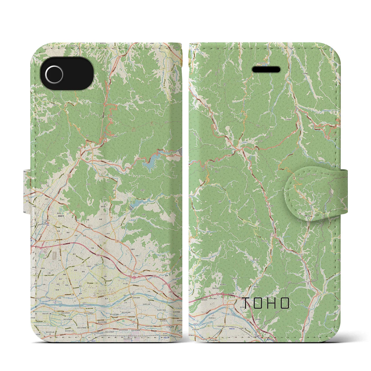 【東峰(福岡県)】地図柄iPhoneケース(手帳タイプ)ナチュラル・iPhone SE(第3 / 第2世代) / 8 / 7 / 6s / 6 用