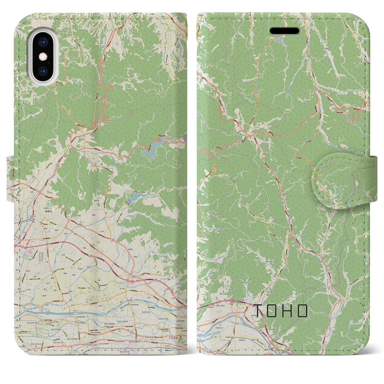 【東峰(福岡県)】地図柄iPhoneケース(手帳タイプ)ナチュラル・iPhone 11 用