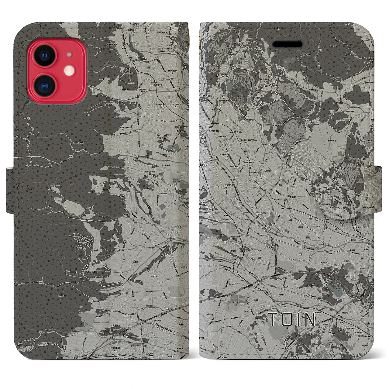 【東員(三重県)】地図柄iPhoneケース(手帳タイプ)モノトーン・iPhone 11 用