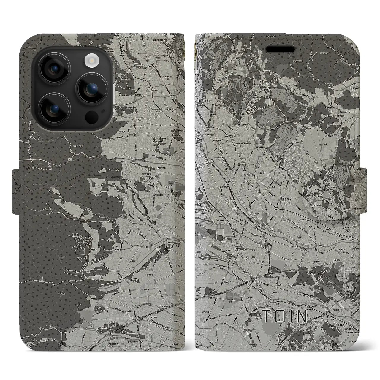 【東員(三重県)】地図柄iPhoneケース(手帳タイプ)モノトーン・iPhone 16 用