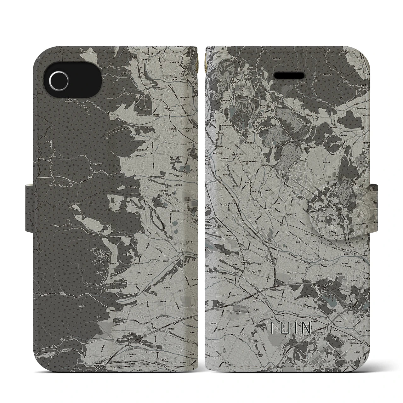 【東員(三重県)】地図柄iPhoneケース(手帳タイプ)モノトーン・iPhone SE(第3 / 第2世代) / 8 / 7 / 6s / 6 用