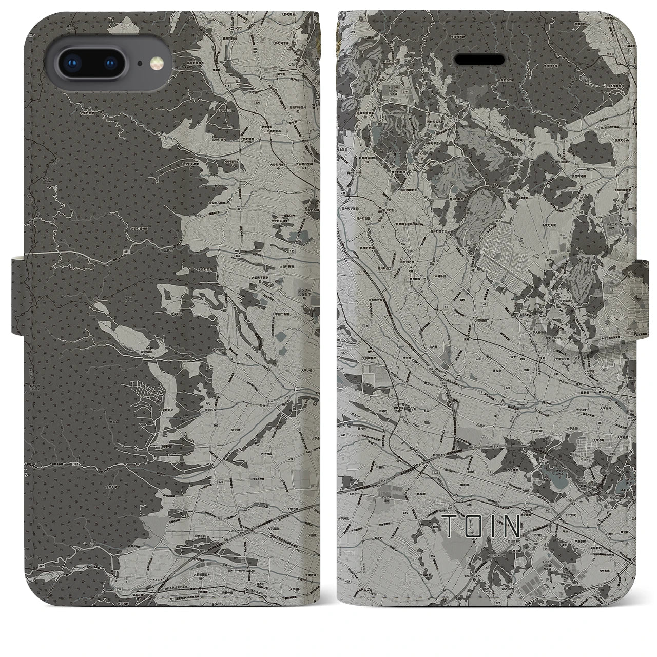 【東員(三重県)】地図柄iPhoneケース(手帳タイプ)モノトーン・iPhone 8Plus /7Plus / 6sPlus / 6Plus 用