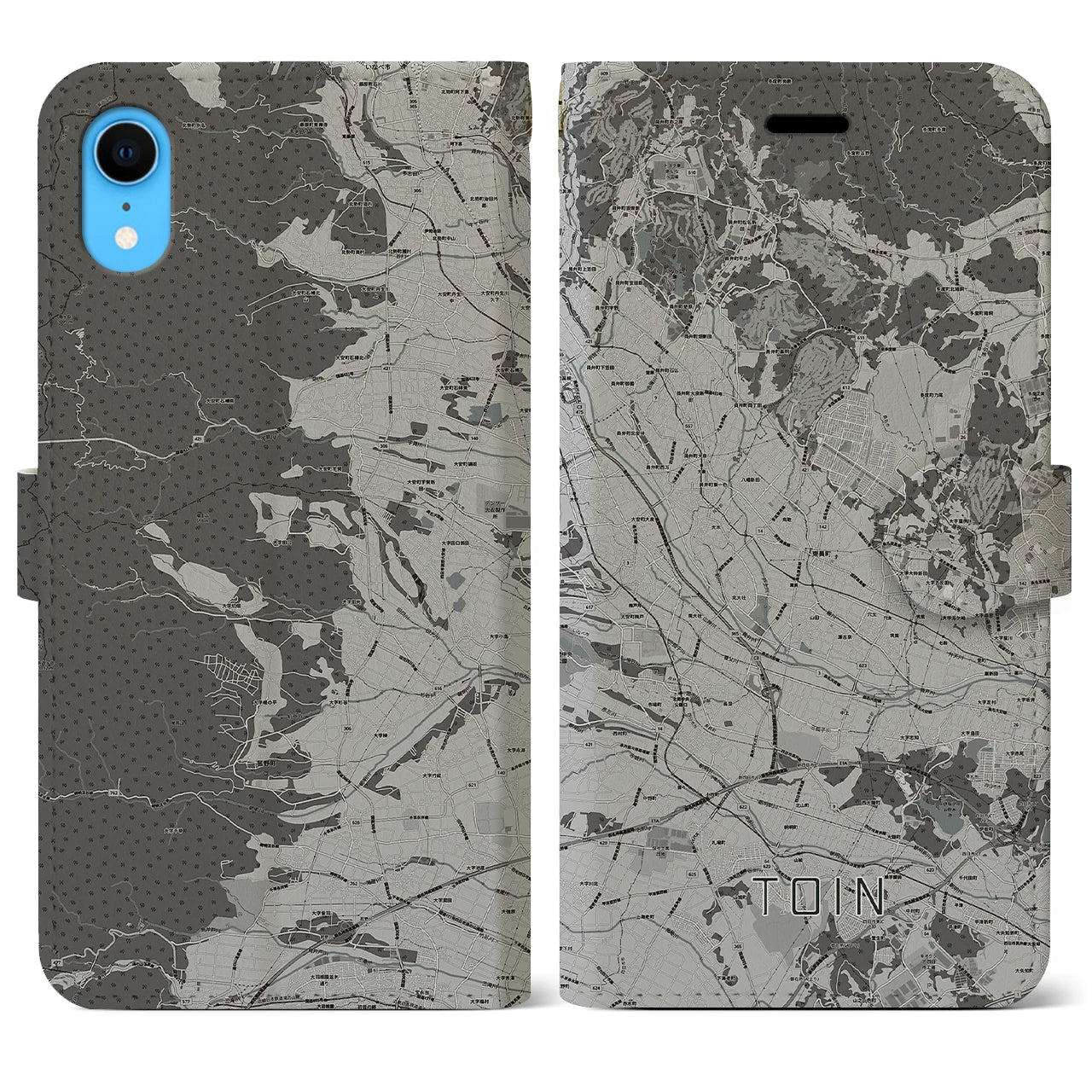 【東員(三重県)】地図柄iPhoneケース(手帳タイプ)モノトーン・iPhone XR 用