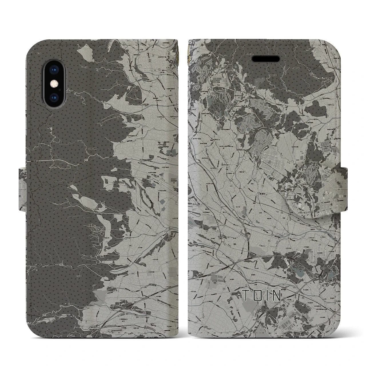 【東員(三重県)】地図柄iPhoneケース(手帳タイプ)モノトーン・iPhone XS / X 用