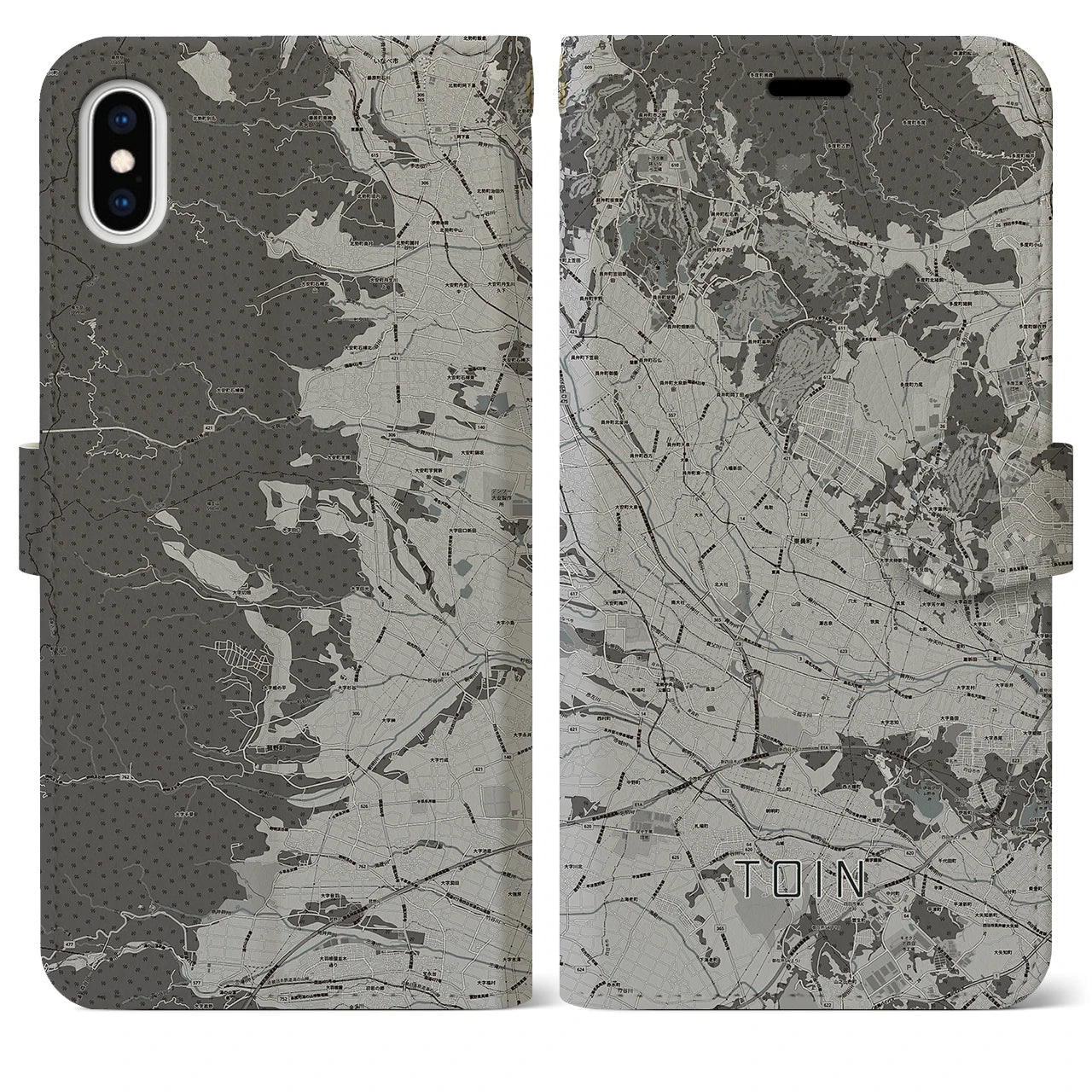 【東員(三重県)】地図柄iPhoneケース(手帳タイプ)モノトーン・iPhone XS Max 用