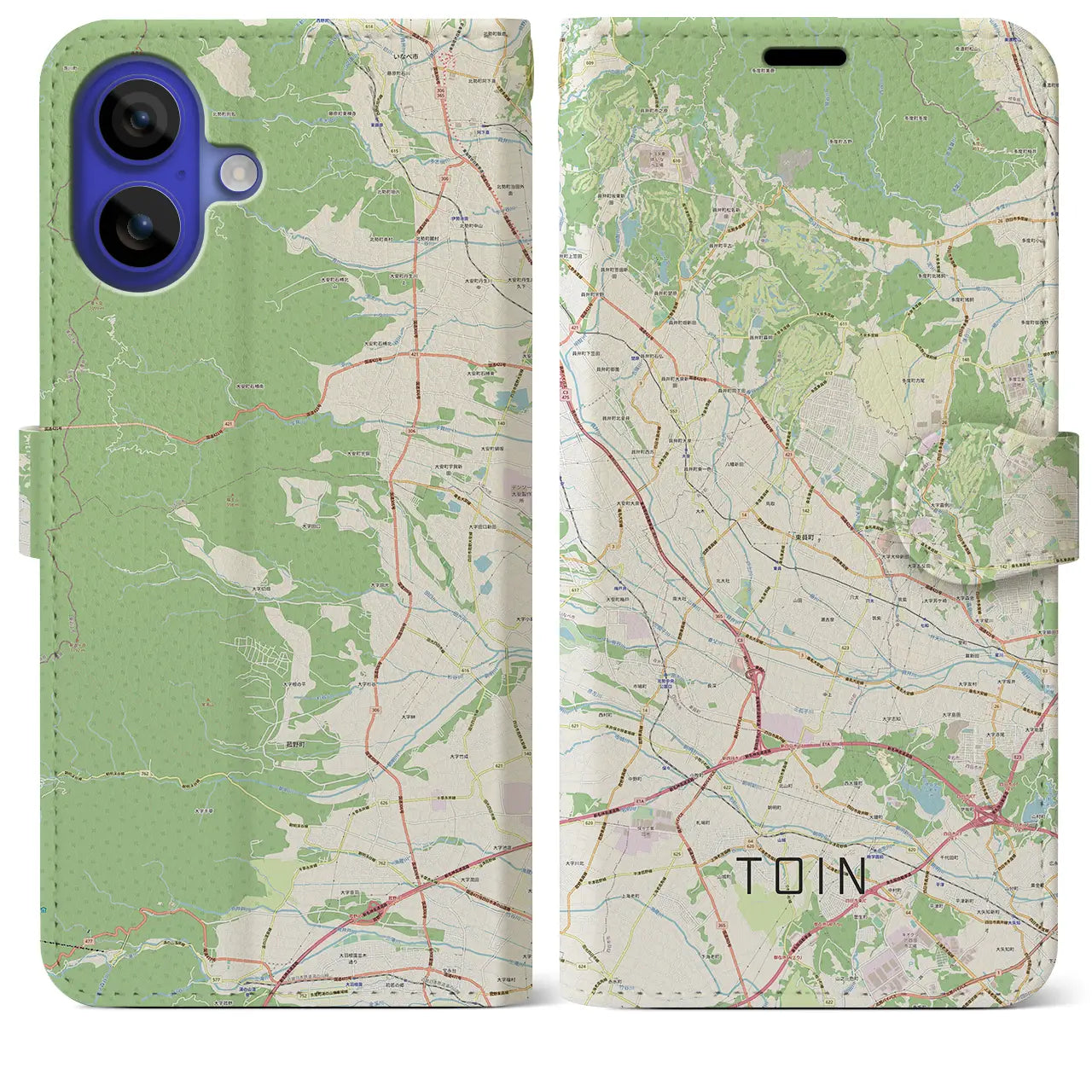 【東員(三重県)】地図柄iPhoneケース(手帳タイプ)ナチュラル・iPhone 16 Pro Max 用