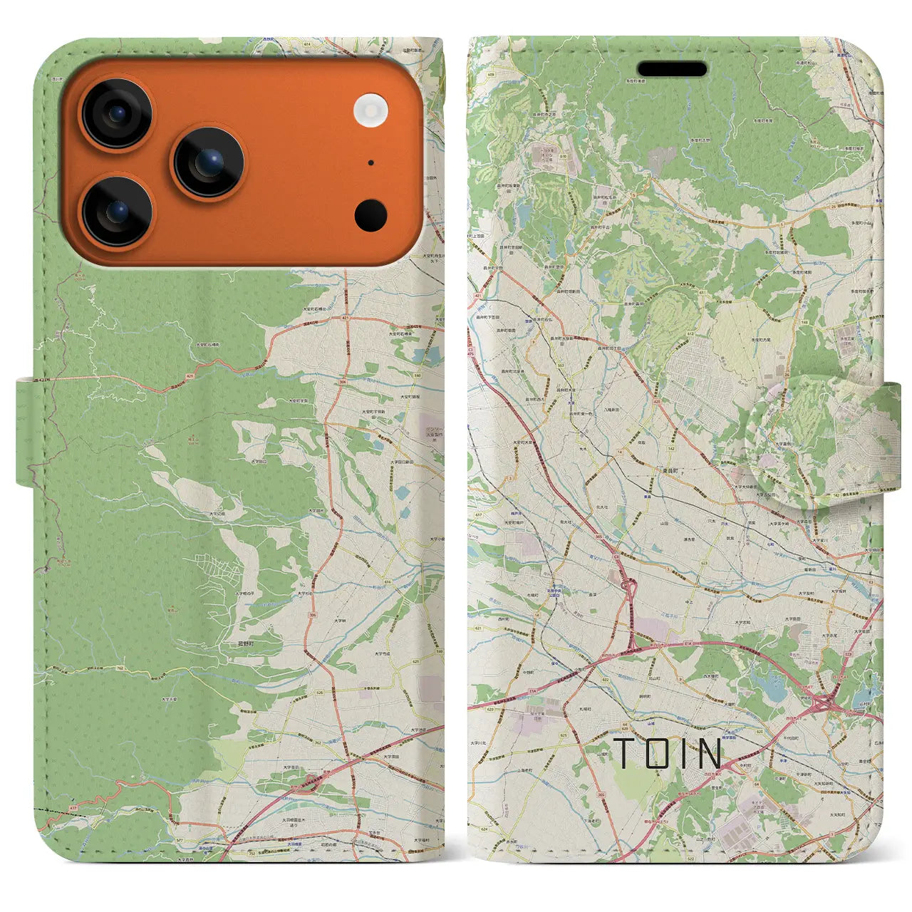 【東員(三重県)】地図柄iPhoneケース(手帳タイプ)モノトーン・iPhone 17 Pro Max 用