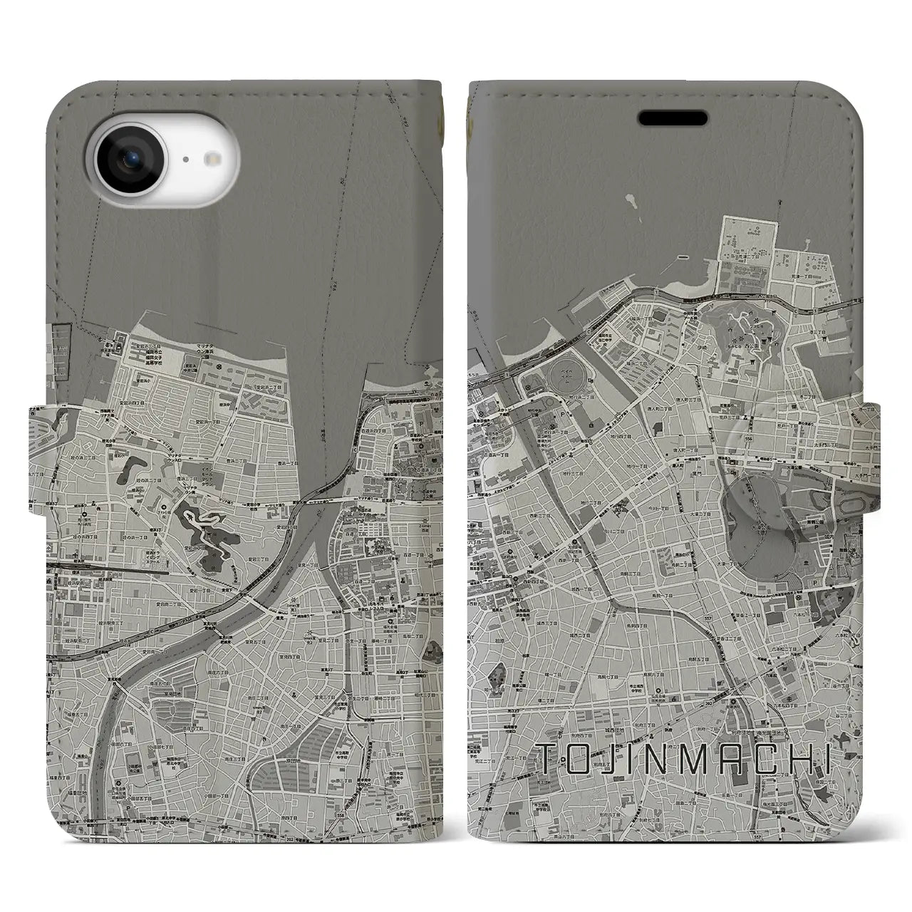 【唐人町(福岡県)】地図柄iPhoneケース(手帳タイプ)