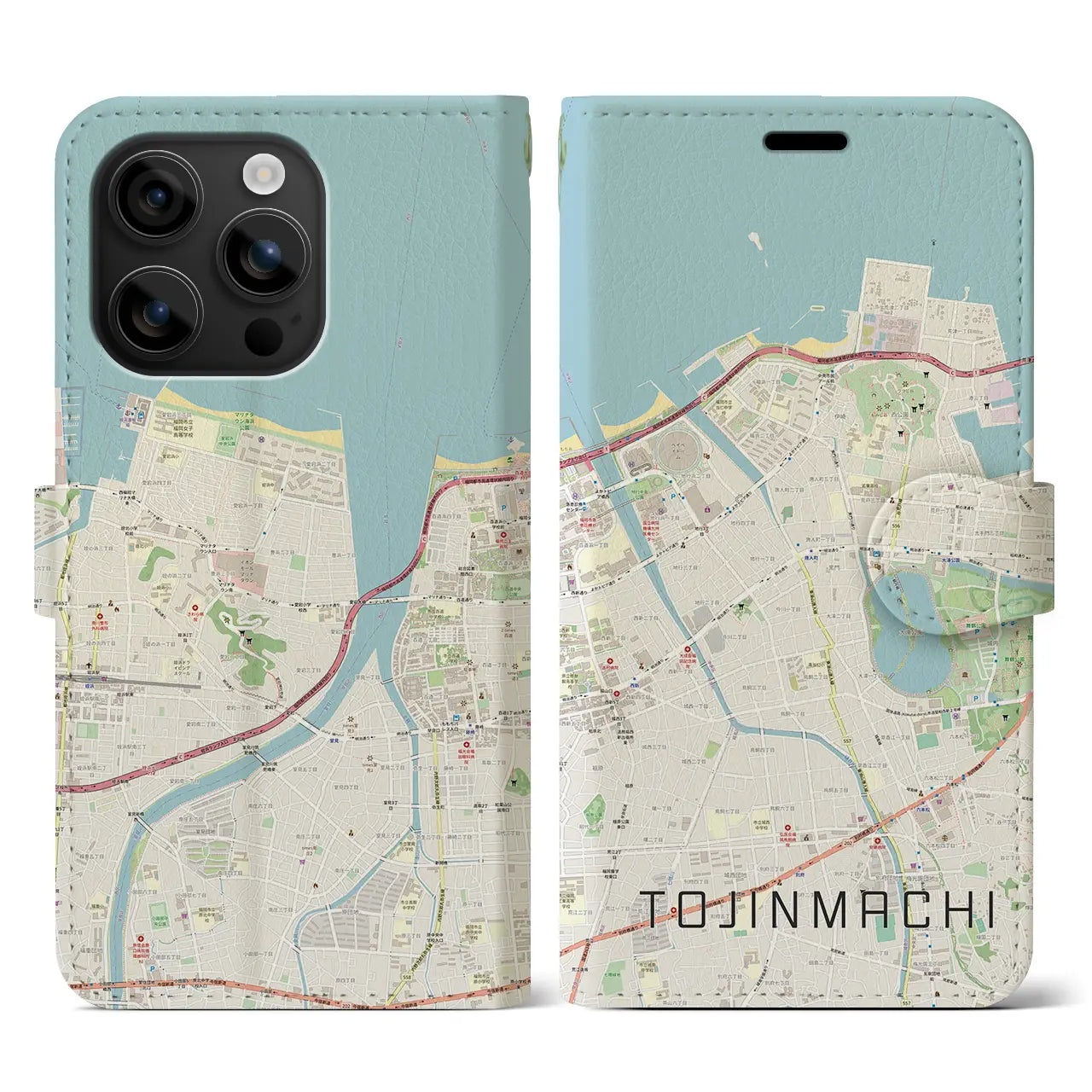 【唐人町(福岡県)】地図柄iPhoneケース(手帳タイプ)ナチュラル・iPhone 16 用