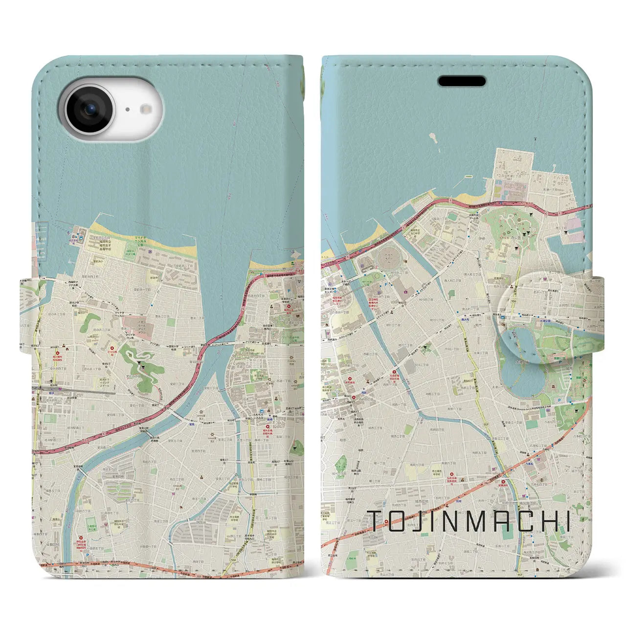 【唐人町(福岡県)】地図柄iPhoneケース(手帳タイプ)