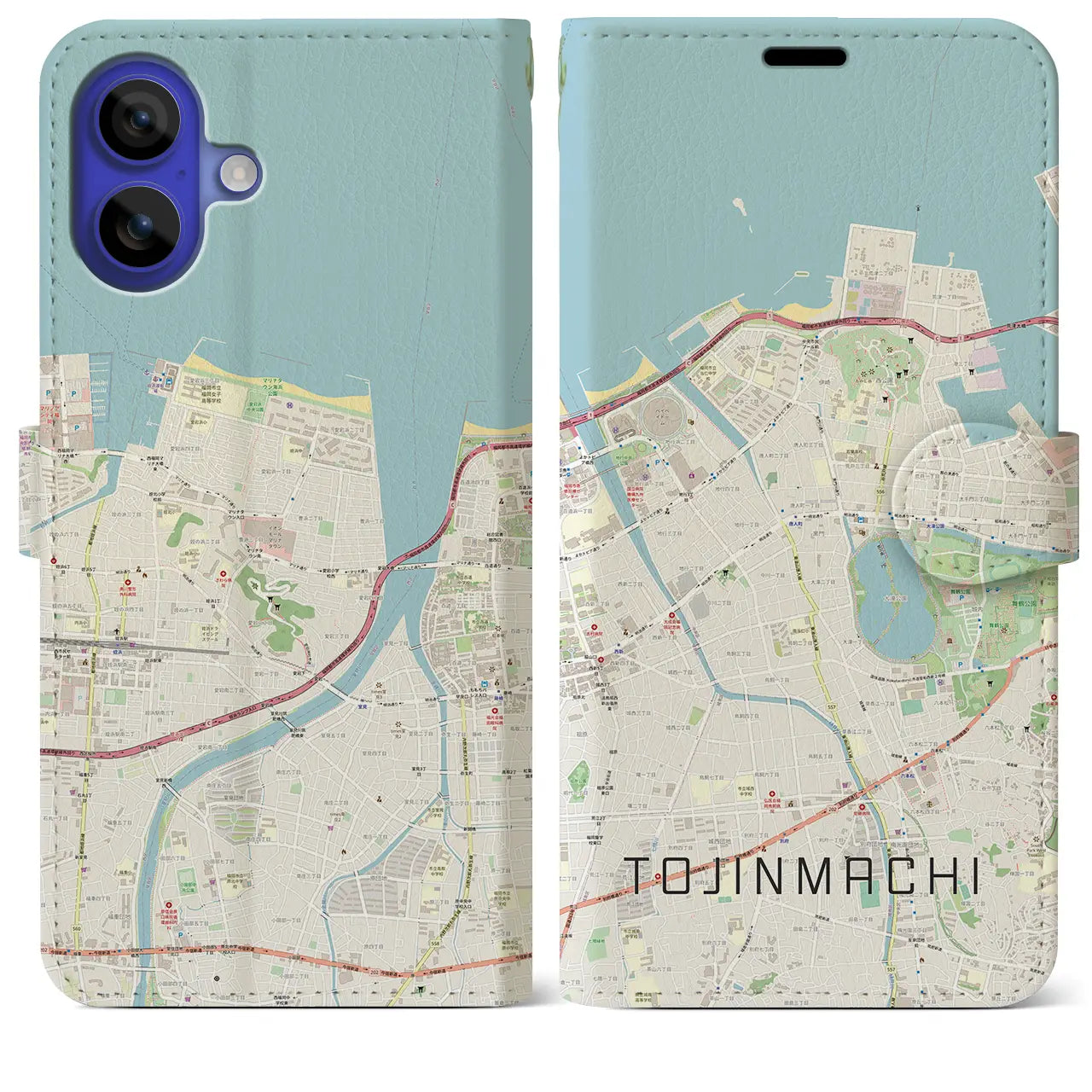 【唐人町(福岡県)】地図柄iPhoneケース(手帳タイプ)ナチュラル・iPhone 16 Pro Max 用
