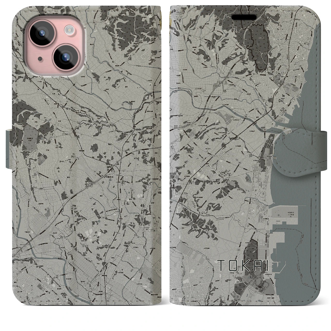 【東海(茨城県)】地図柄iPhoneケース(手帳タイプ)