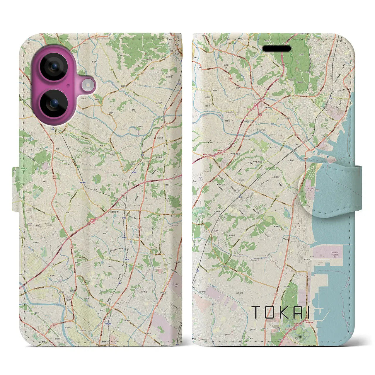 【東海(茨城県)】地図柄iPhoneケース(手帳タイプ)ナチュラル・iPhone 16 Pro 用
