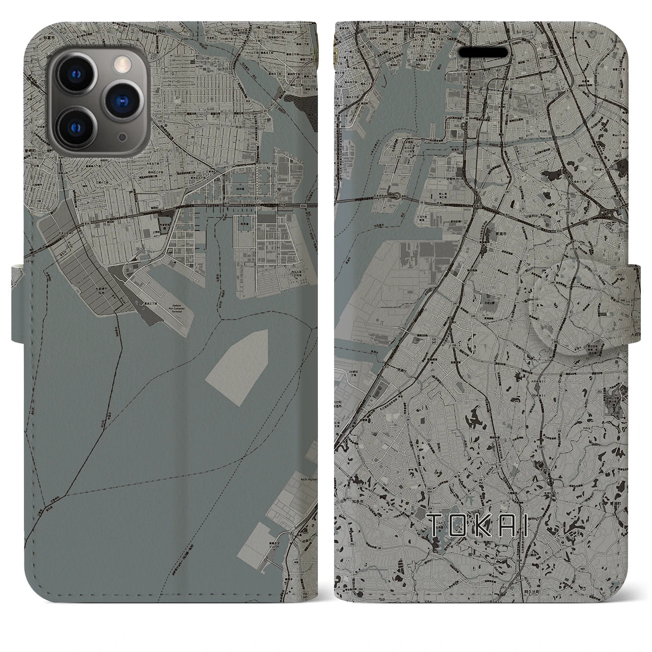 【東海(愛知県)】地図柄iPhoneケース(手帳タイプ)モノトーン・iPhone 11 Pro Max 用