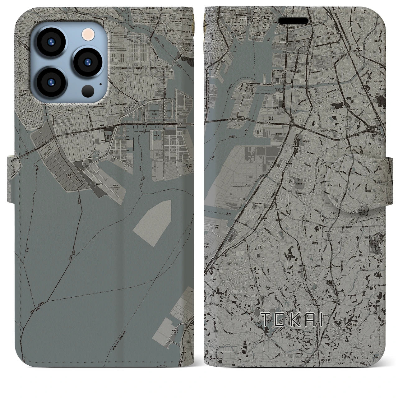 【東海(愛知県)】地図柄iPhoneケース(手帳タイプ)モノトーン・iPhone 13 Pro Max 用