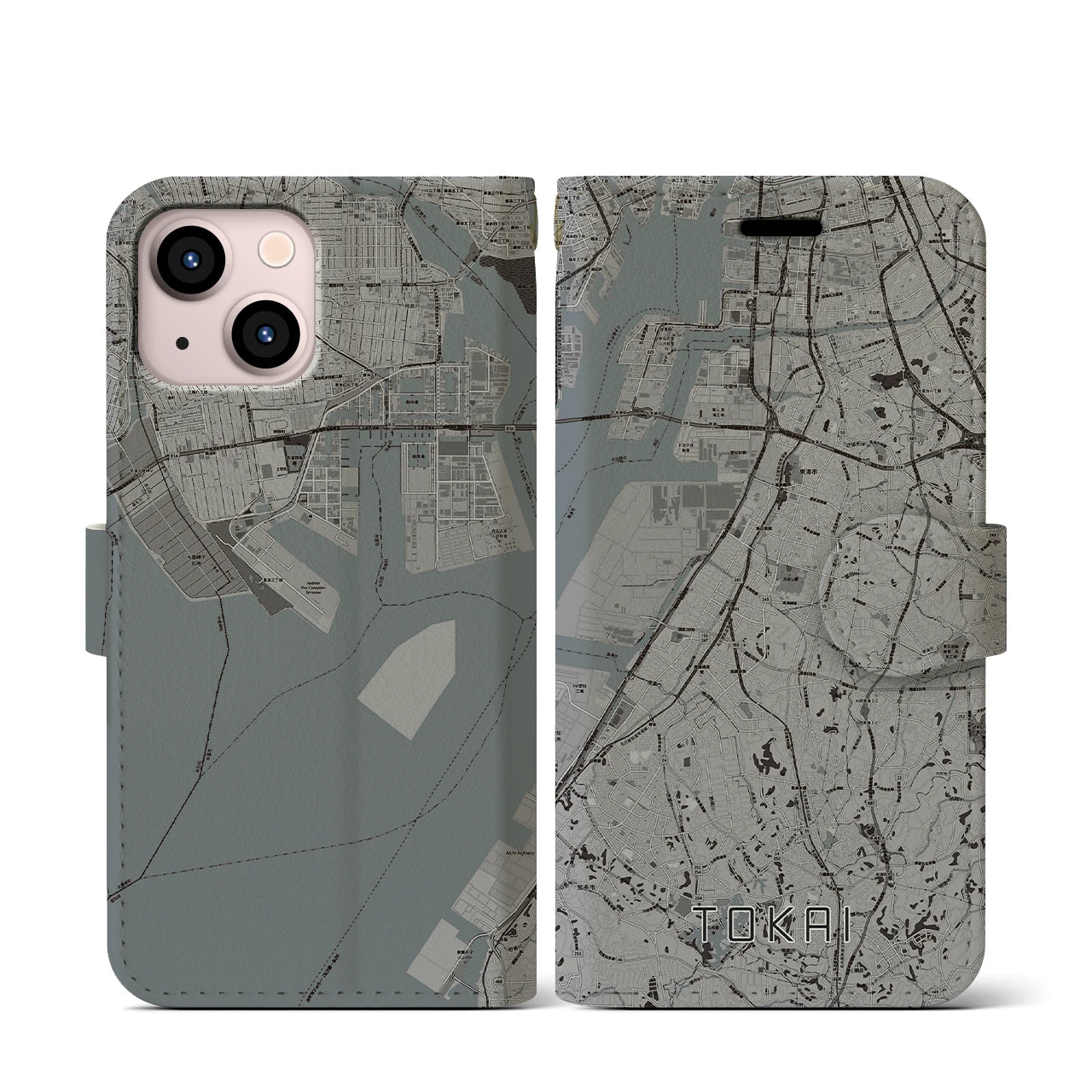 【東海(愛知県)】地図柄iPhoneケース(手帳タイプ)モノトーン・iPhone 13 mini 用