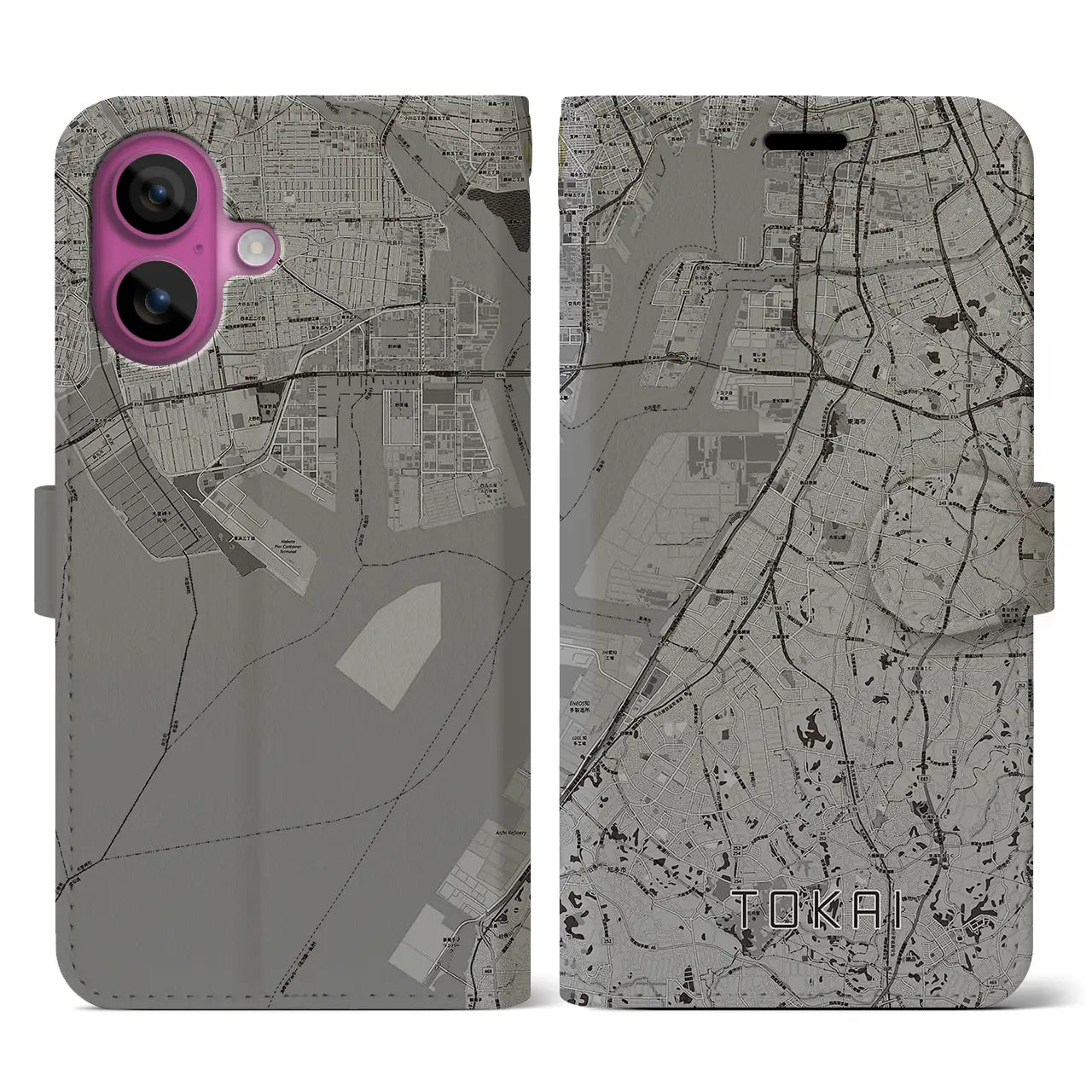 【東海(愛知県)】地図柄iPhoneケース(手帳タイプ)モノトーン・iPhone 16 Pro 用