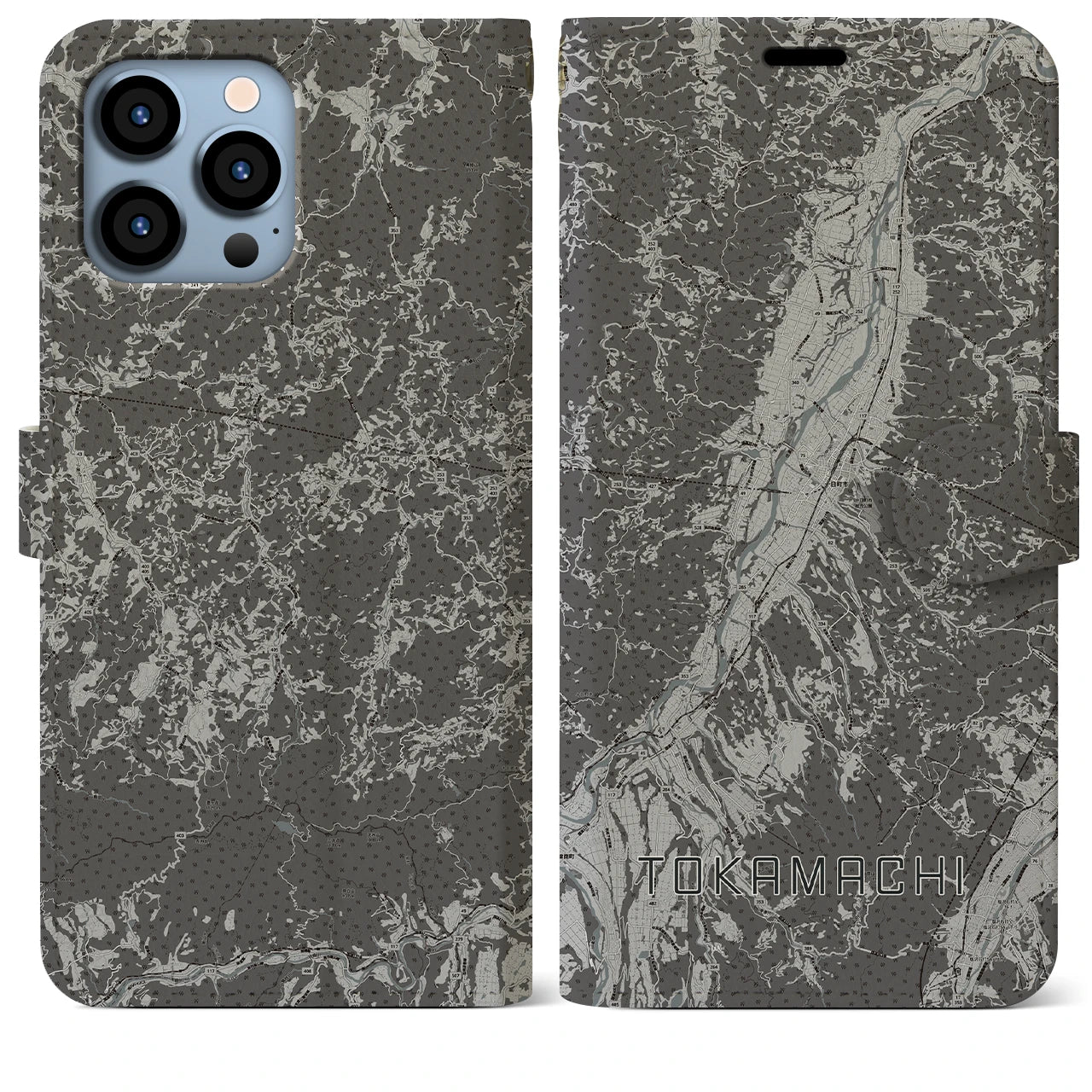 【十日町(新潟県)】地図柄iPhoneケース(手帳タイプ)モノトーン・iPhone 13 Pro Max 用