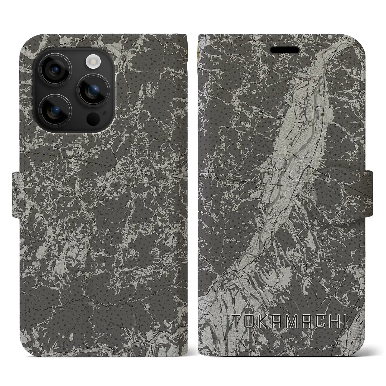 【十日町(新潟県)】地図柄iPhoneケース(手帳タイプ)モノトーン・iPhone 16 用