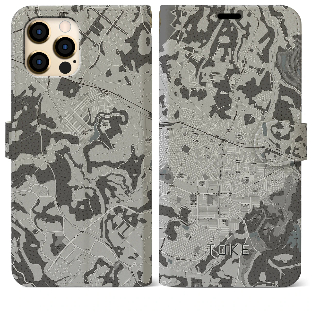 【土気(千葉県)】地図柄iPhoneケース(手帳タイプ)モノトーン・iPhone 12 Pro Max 用