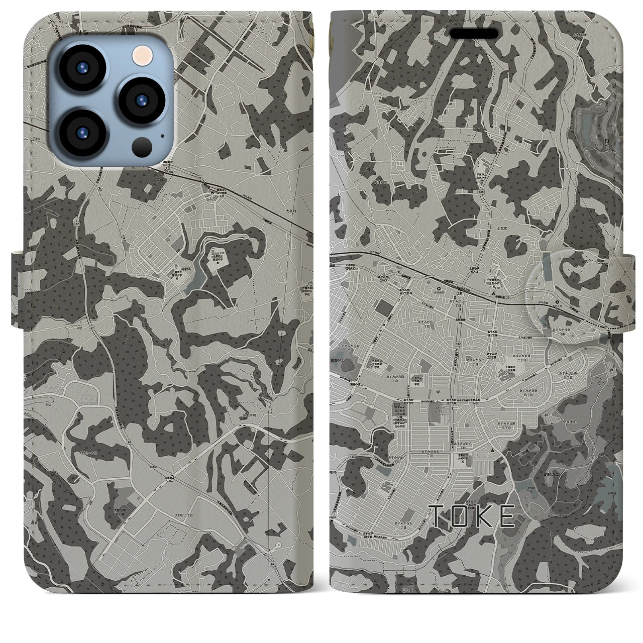 【土気(千葉県)】地図柄iPhoneケース(手帳タイプ)モノトーン・iPhone 13 Pro Max 用