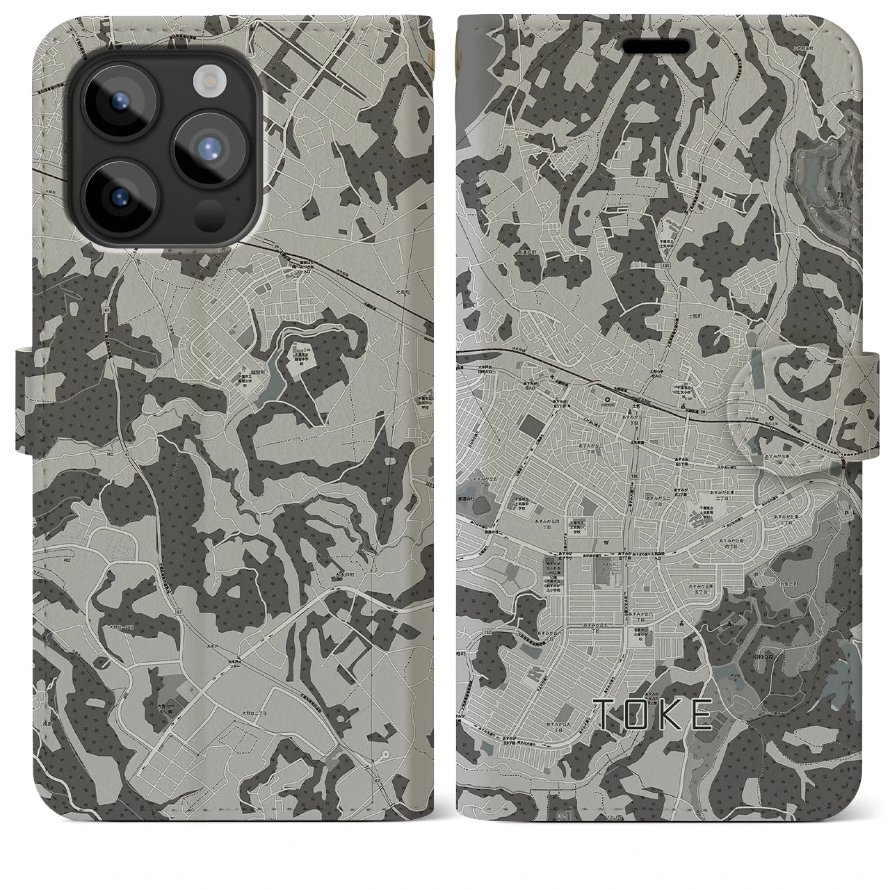 【土気(千葉県)】地図柄iPhoneケース(手帳タイプ)モノトーン・iPhone 15 Pro Max 用