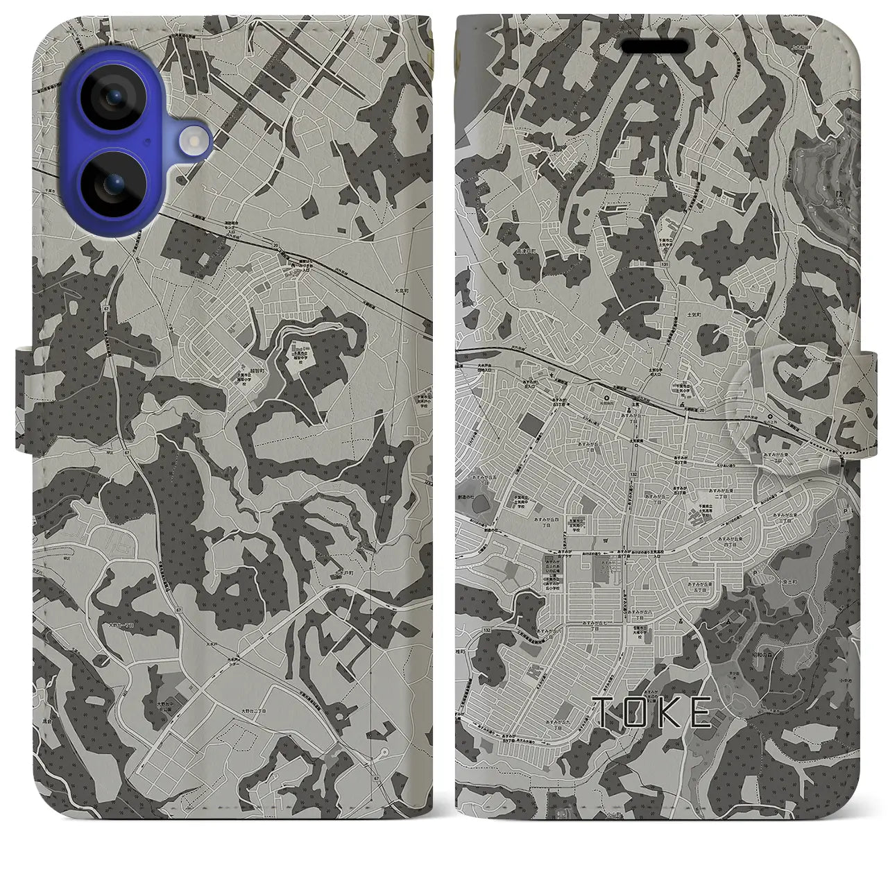 【土気(千葉県)】地図柄iPhoneケース(手帳タイプ)モノトーン・iPhone 16 Pro Max 用