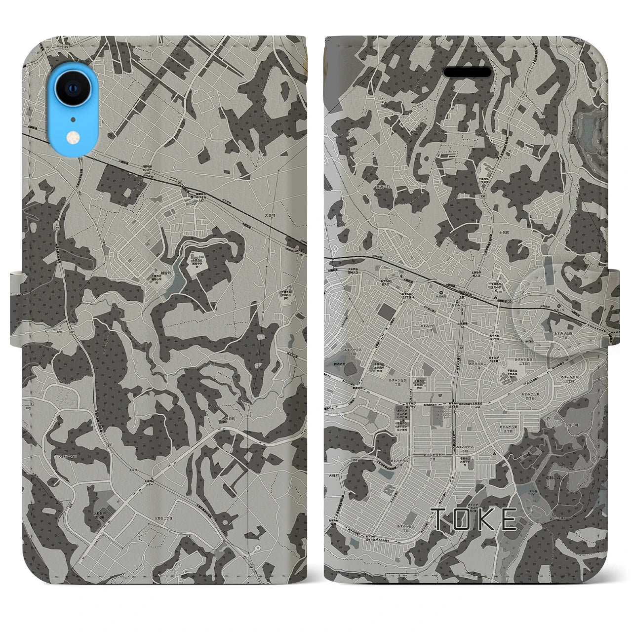 【土気(千葉県)】地図柄iPhoneケース(手帳タイプ)モノトーン・iPhone XR 用