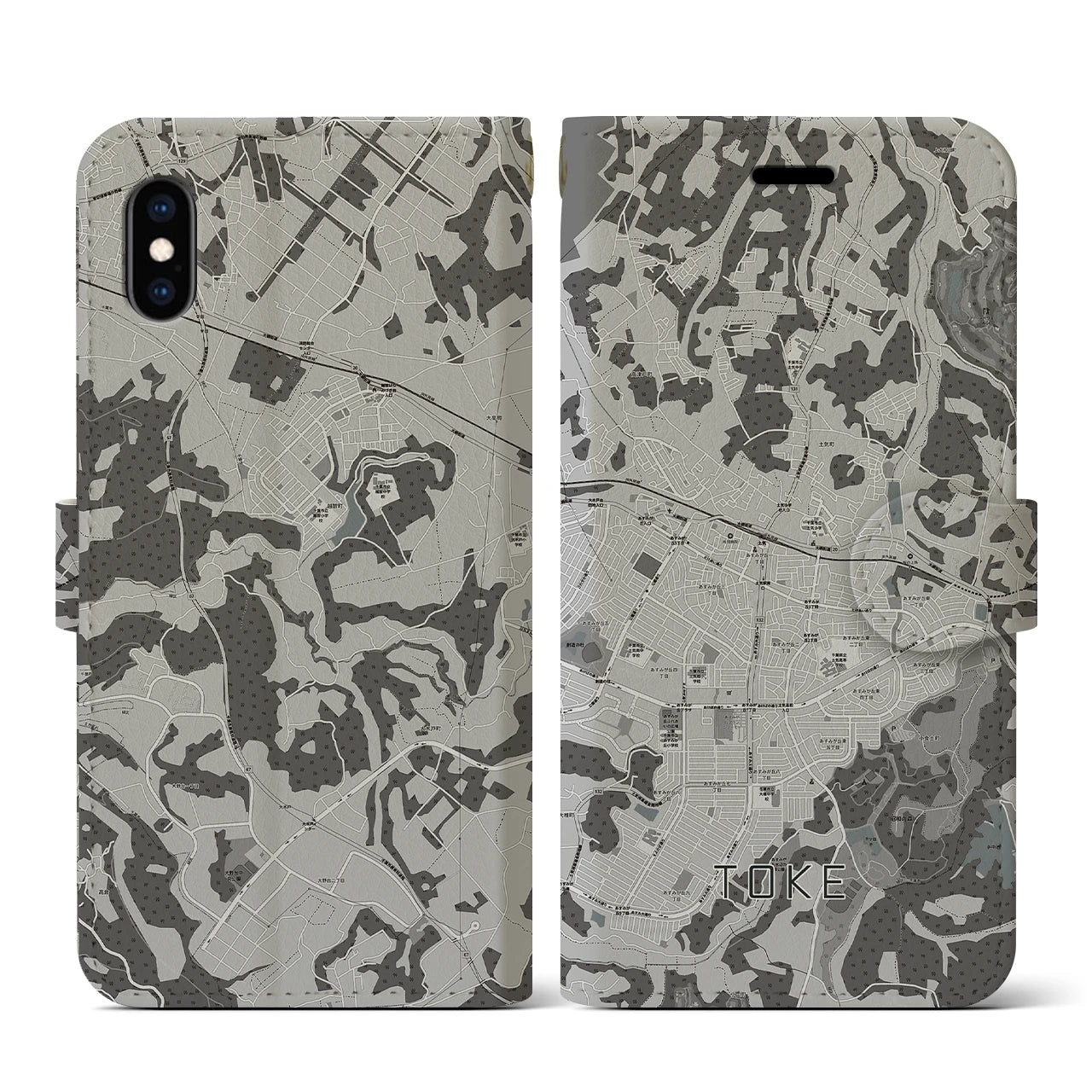 【土気(千葉県)】地図柄iPhoneケース(手帳タイプ)モノトーン・iPhone XS / X 用