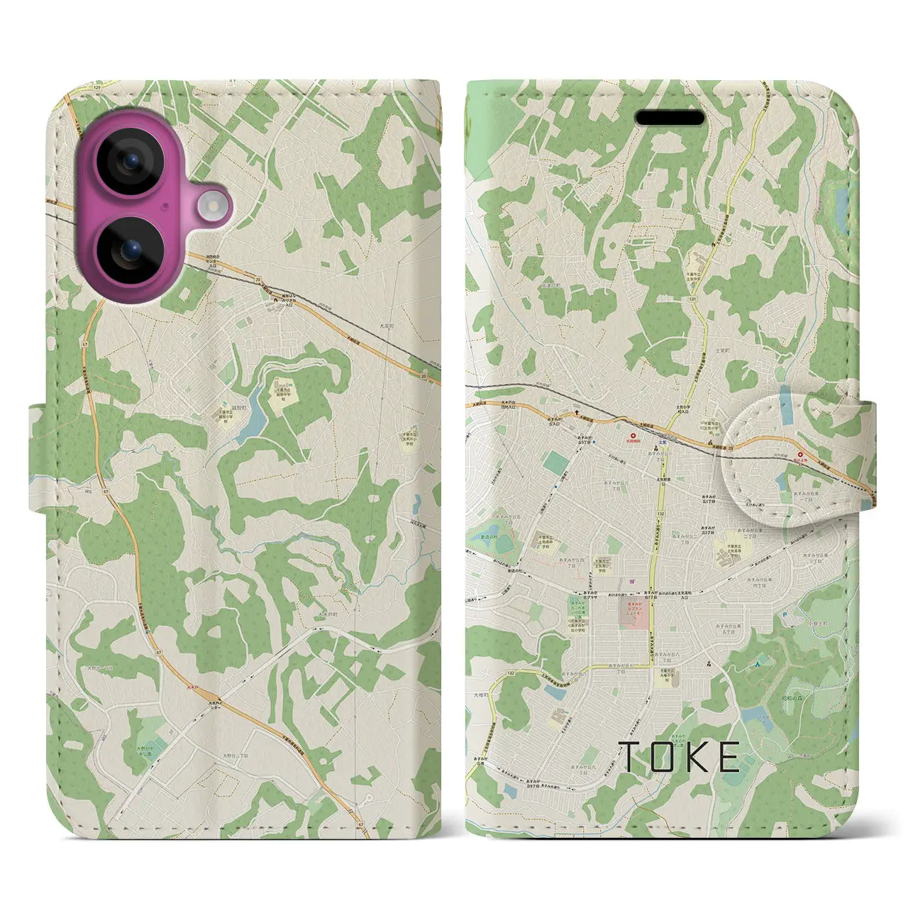 【土気(千葉県)】地図柄iPhoneケース(手帳タイプ)ナチュラル・iPhone 16 Pro 用