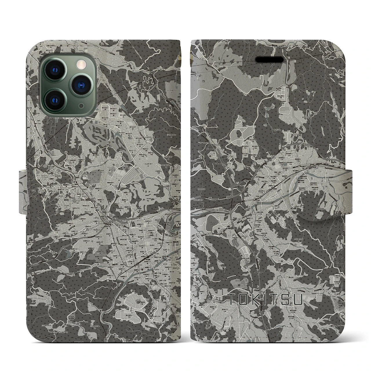 【土岐津(岐阜県)】地図柄iPhoneケース(手帳タイプ)モノトーン・iPhone 11 Pro 用